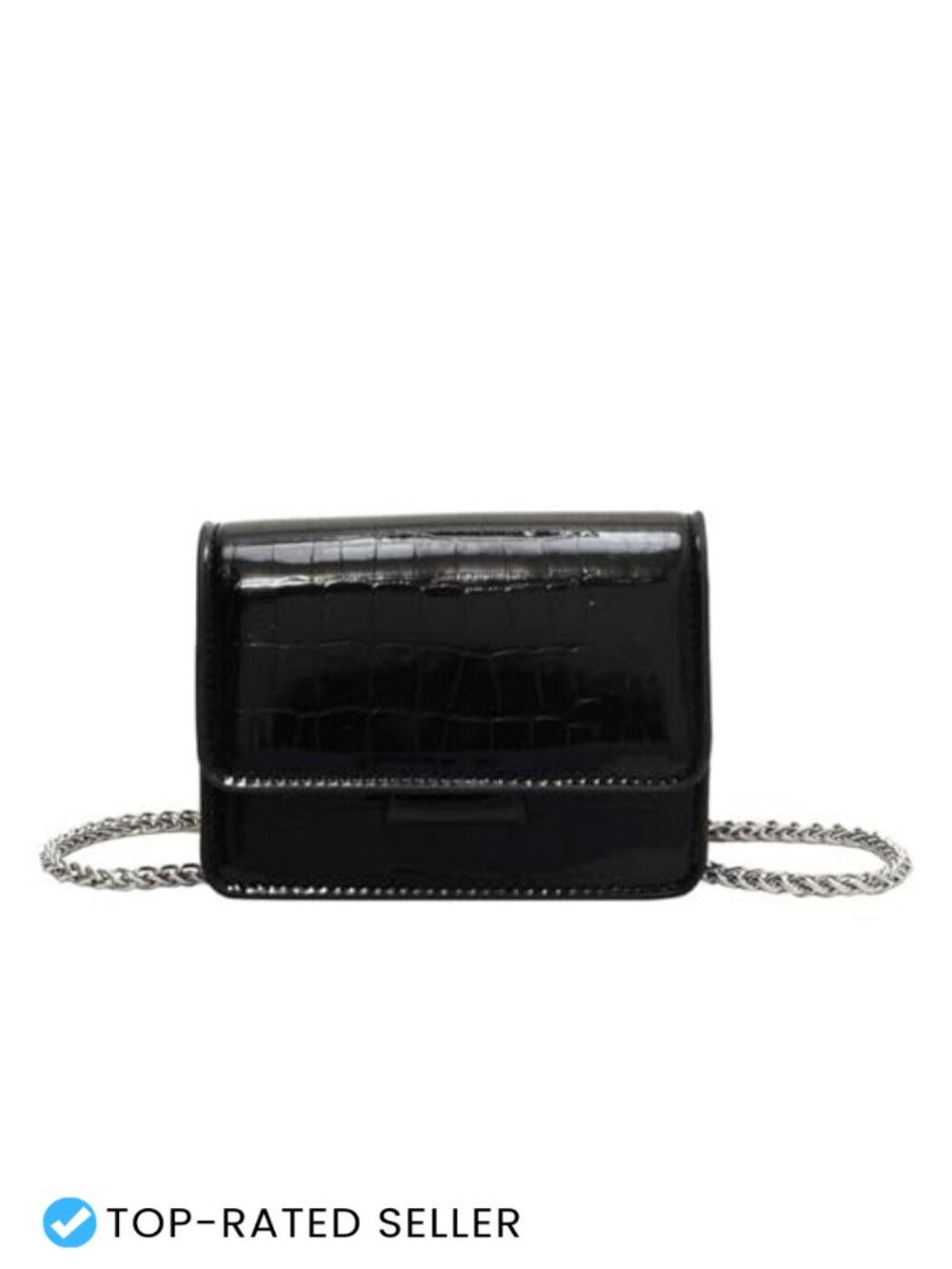 Metallic Croc-Embossed Faux Leather Mini Crossbody Bag Small Clutch